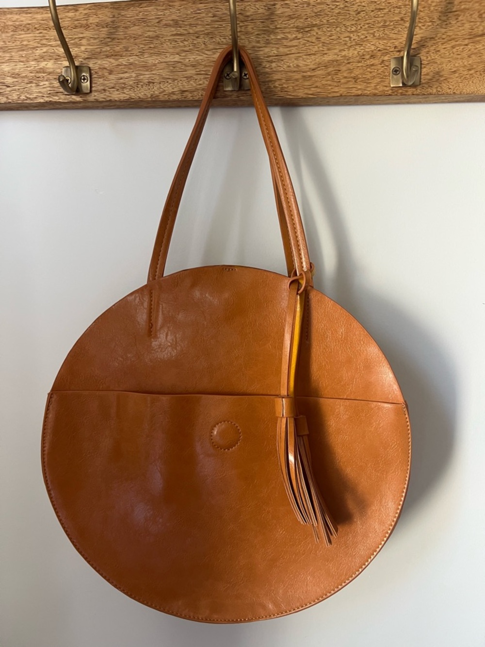 REMI/REID ANTHROPOLOGIE Round Faux Leather Bag in Cognac NWOT